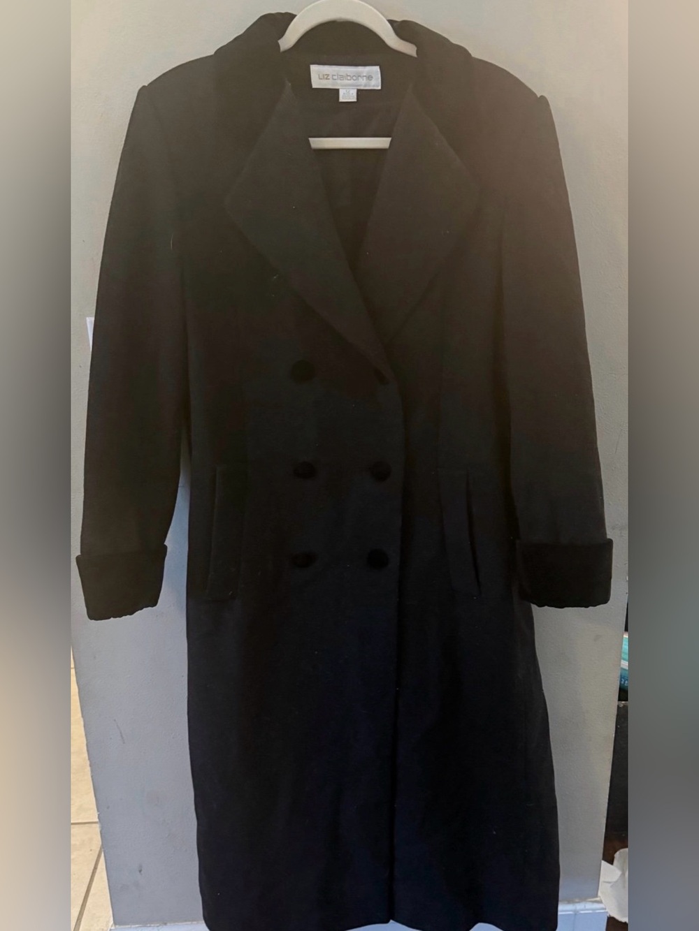 Vintage Liz Claiborne Women's Black Double Breasted Wool Coat size 12